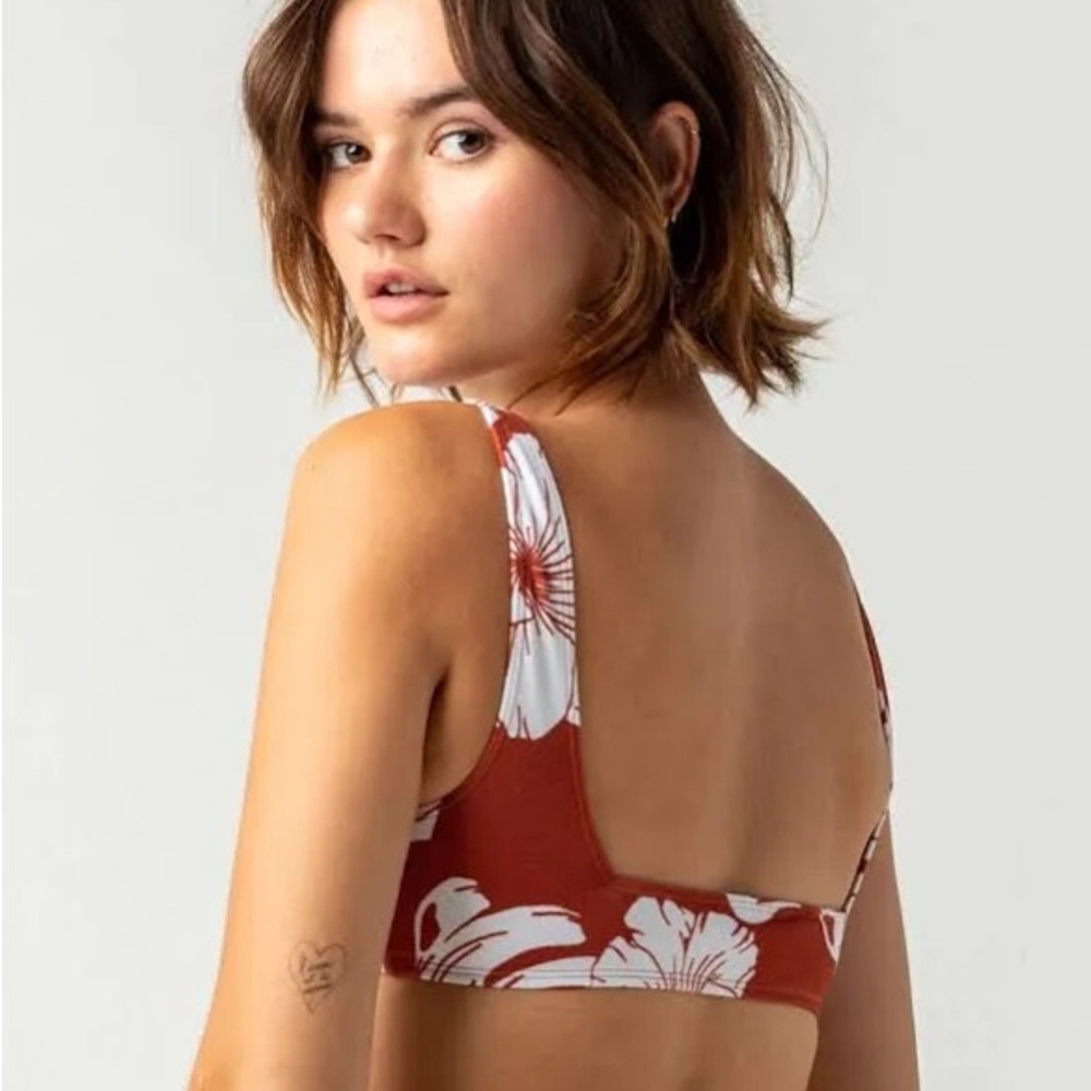 Roxy Garden Trip Bralette Bikini Rust Floral Bikini Top Size Small cute & comfy! - Picture 8 of 16